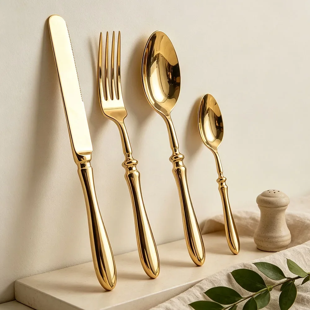 4Pcs Gold Silverware Set with Butter Knives Stainless Steel Flatware Set Food Grade Tableware Cutlery Set Rust-proof