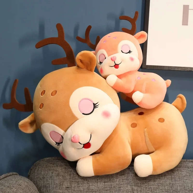 Cute Dream Deer Plush Toys Pink Brown Deer Animal Stuffed Doll Elk Plushies Home Decor Birthday Christmas Gift for Girls Boys