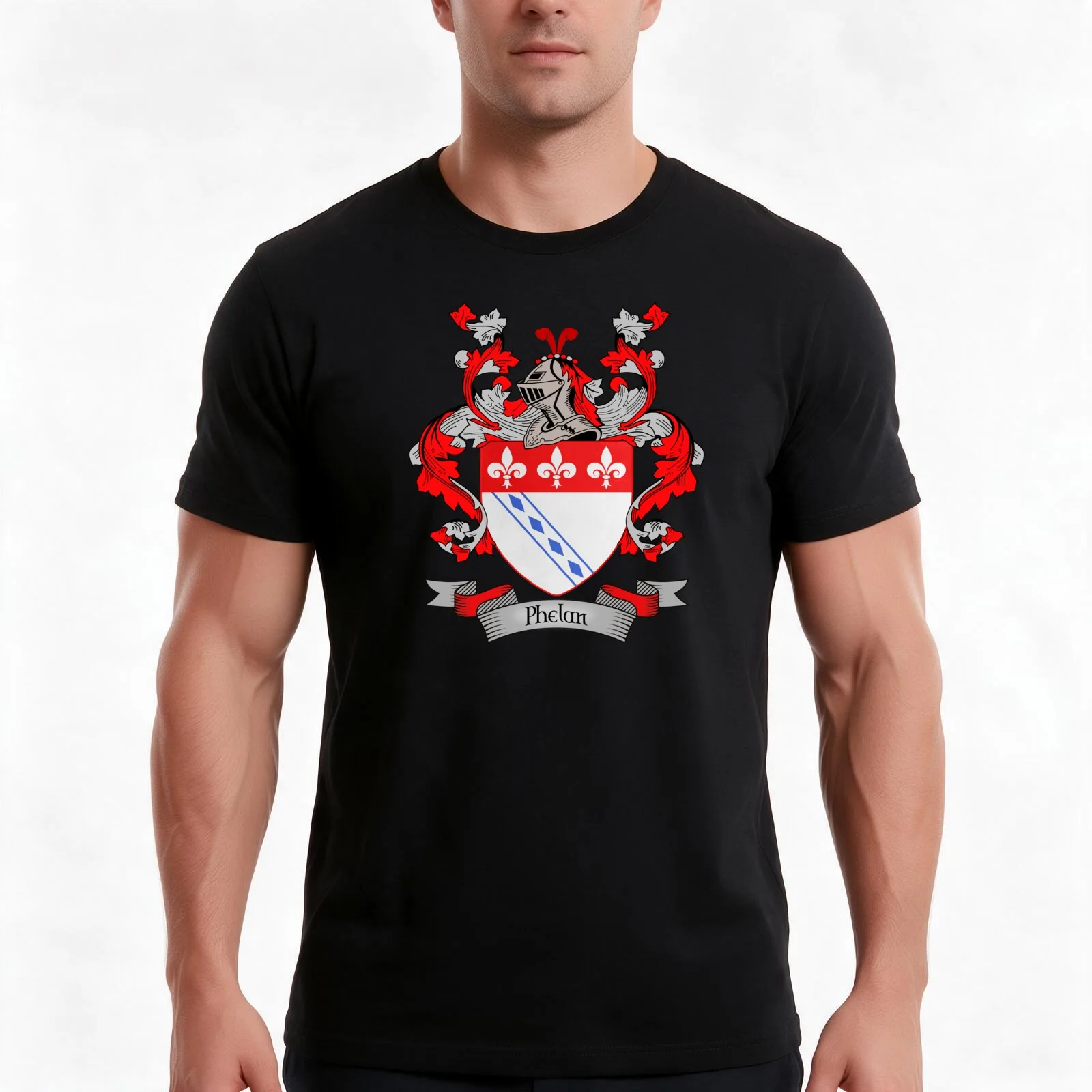 Phelan Coat of Arms Phelan Family Crest T-Shirt, Summer Casual Cotton Tee, Oversized Streetwear Tops, Vintage Graphic Print