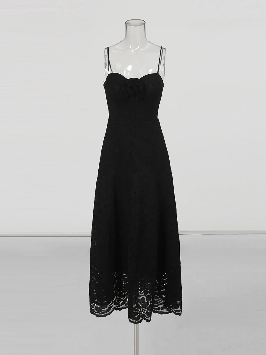 TWOTWINSTYLE Slimming Printing Spliced Button Elegant Dress for Women Strapless Sleeveless Patchwork 3D Flower Dress Female New