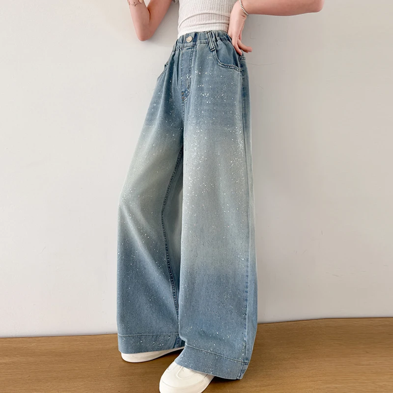 

2026 children's summer gradient straight leg jeans star cloud boys' jeans spring and autumn girls' jeans long pants