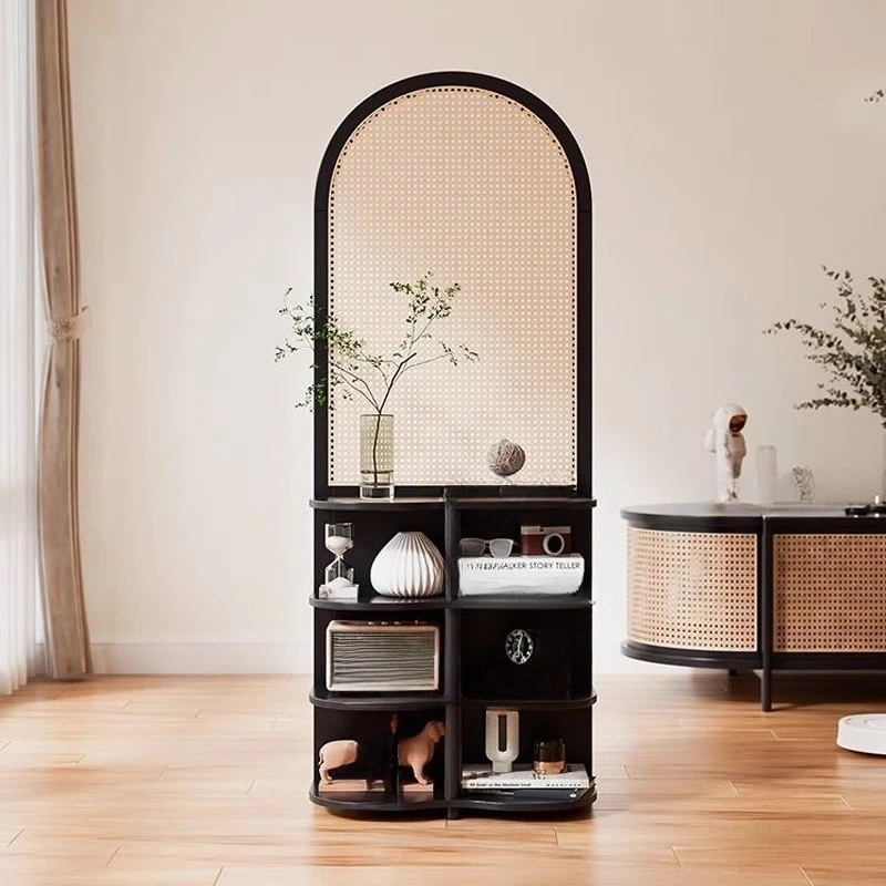 Retro solid wood screen partition living room entrance porch cover decorative rattan arch rack rack