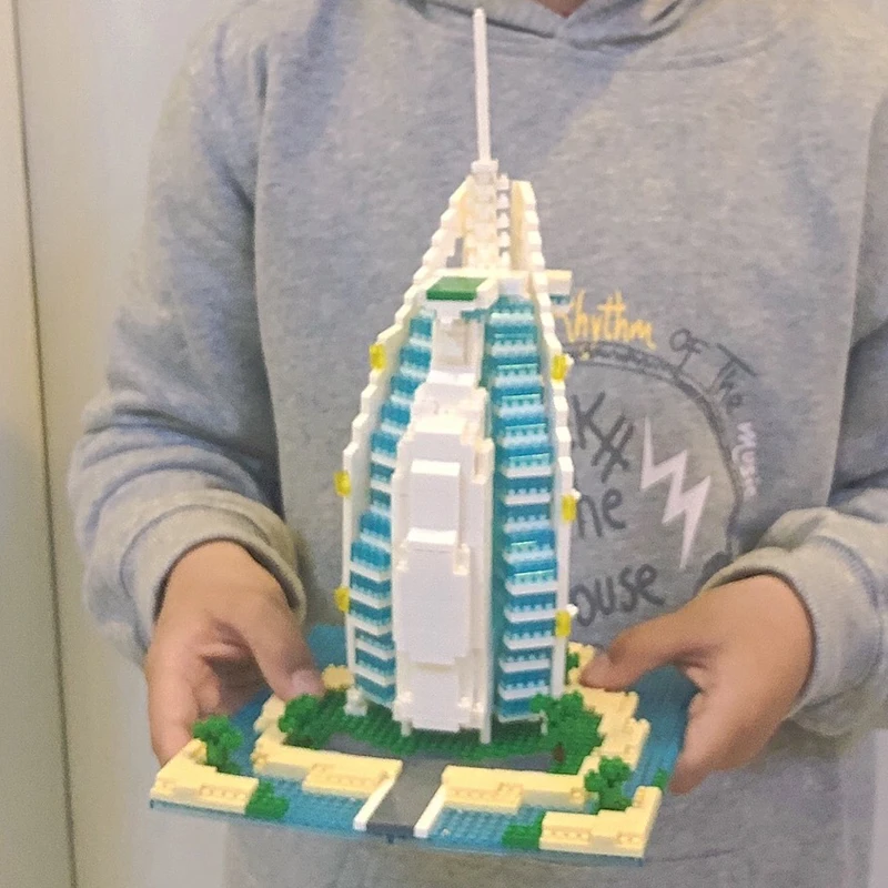 

3D Model DIY Diamond Blocks Bricks Building Dubai Burj Al Arab Hotel Island Tower World Architecture Toy for Children