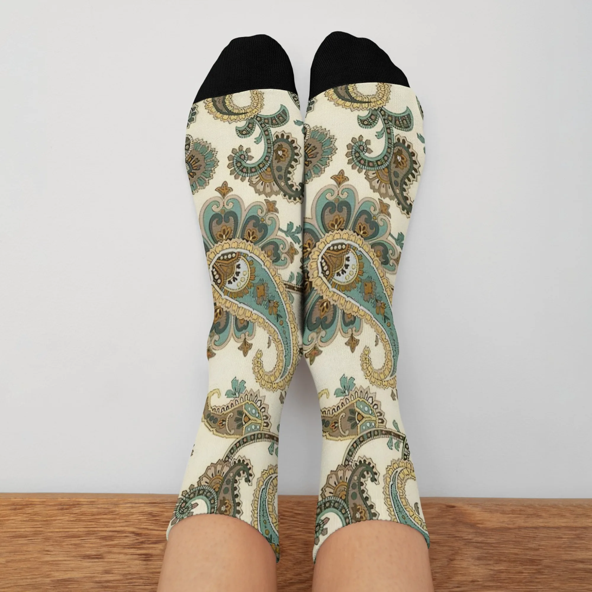 جوارب رجالية بطبعة بيزلي ريترو منتصف الساق، نمط بوهيمي كلاسيكي، جوارب دائرية دافئة ومريحة لفصل الشتاء غير الرسمي #5