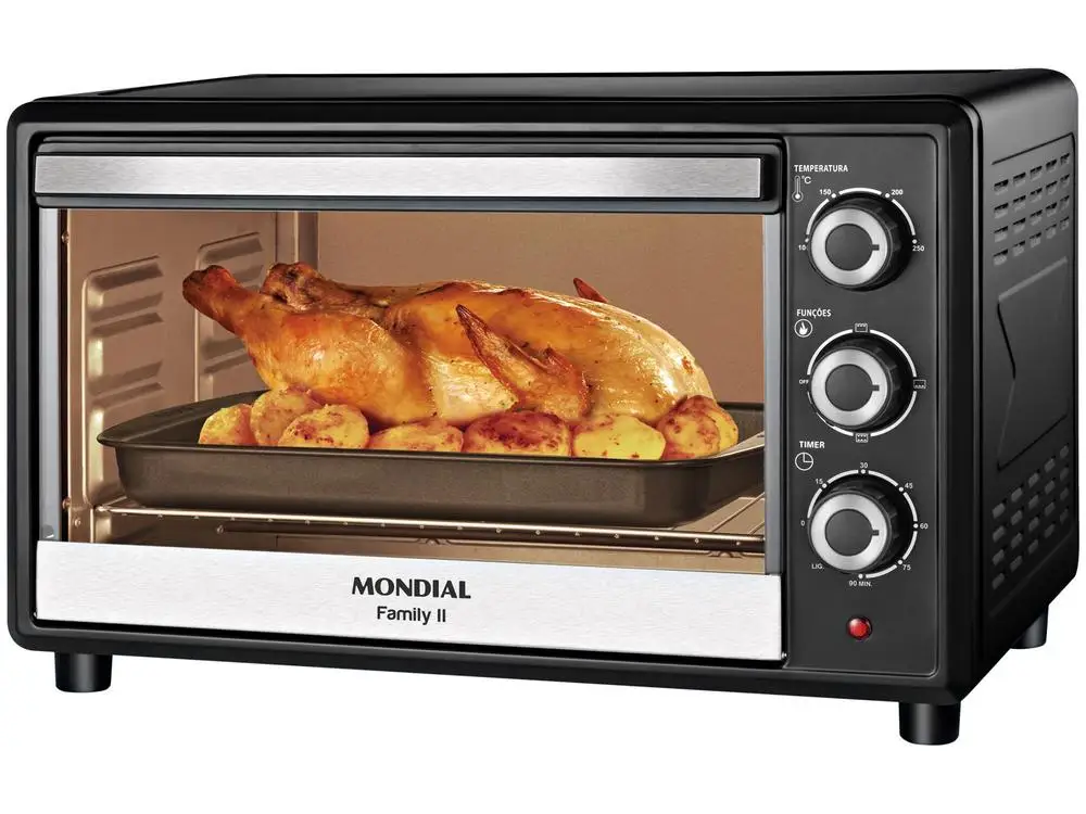 Forno da banco elettrico Mondial multifunzionale da 42 litri nero e argento Grand Family II FRN-42-B - 110 V