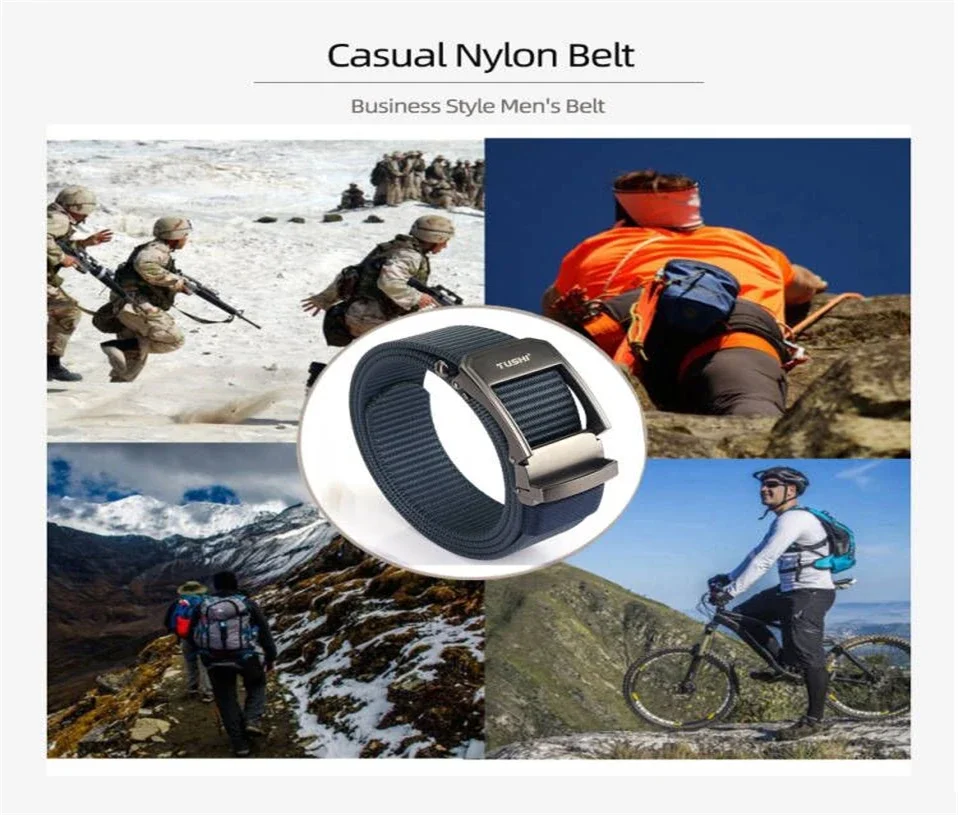 Fashion Metal Automatic Buckle Webbing Belts For Men Thick Tough Canvas Tactical Belt Outdoor 3.4cm Jeans Pants Waistband Hiking