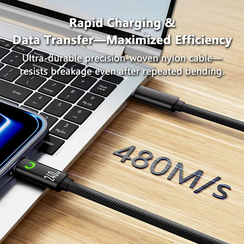 Dual Type-C 240W Super Fast Charging Cable 1M/1.5M/2M Automatic Storage Fully Magnetic Cable for Tablets Apple Samsung Huawei - view 3