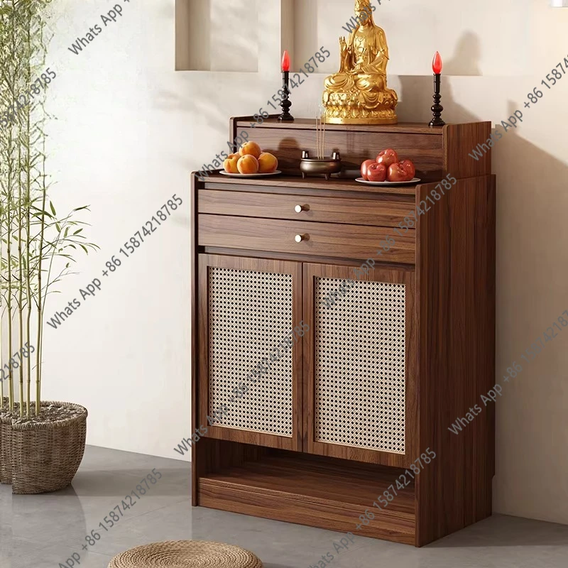 Rattan solid wood table incense case household living room Shentai new Chinese rural incense hall cabinet
