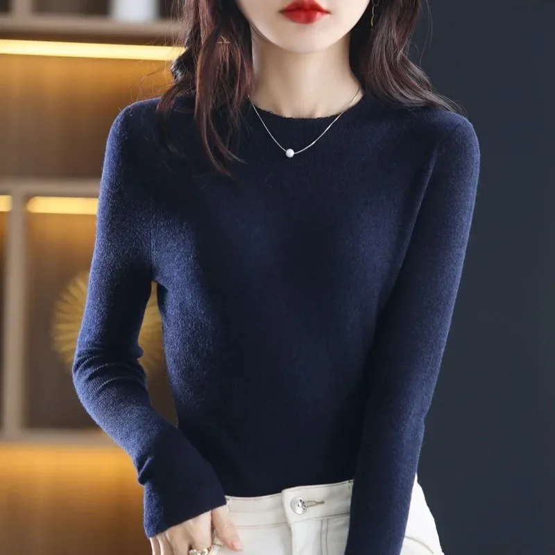 

Fashion Korean Winter O-neck Wool Sweater Autumn Casual Loose Soft Pullover Bottoming Tops Solid Pull Jumpers Elegant 29131