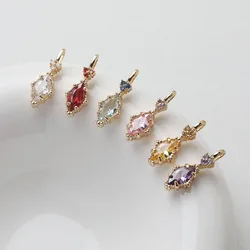 4PCS Dainty Diamond Zircon Charms for Jewelry Making Pendants Findings DIY Hand Made Brass 14k Gold Plated Accessories 7*19mm