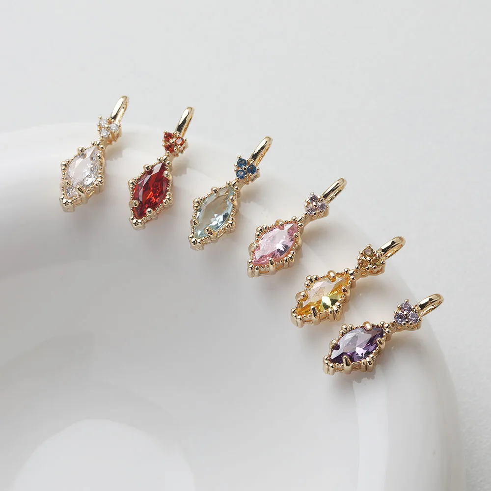 4PCS Dainty Diamond Zircon Charms for Jewelry Making Pendants Findings DIY Hand Made Brass 14k Gold Plated Accessories 7*19mm