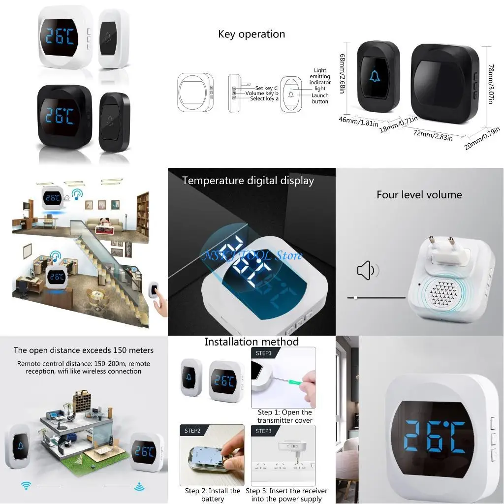 

L8RC Outdoor Wireless Doorbell Digital Door No Battery Selfpower Button Doorbell