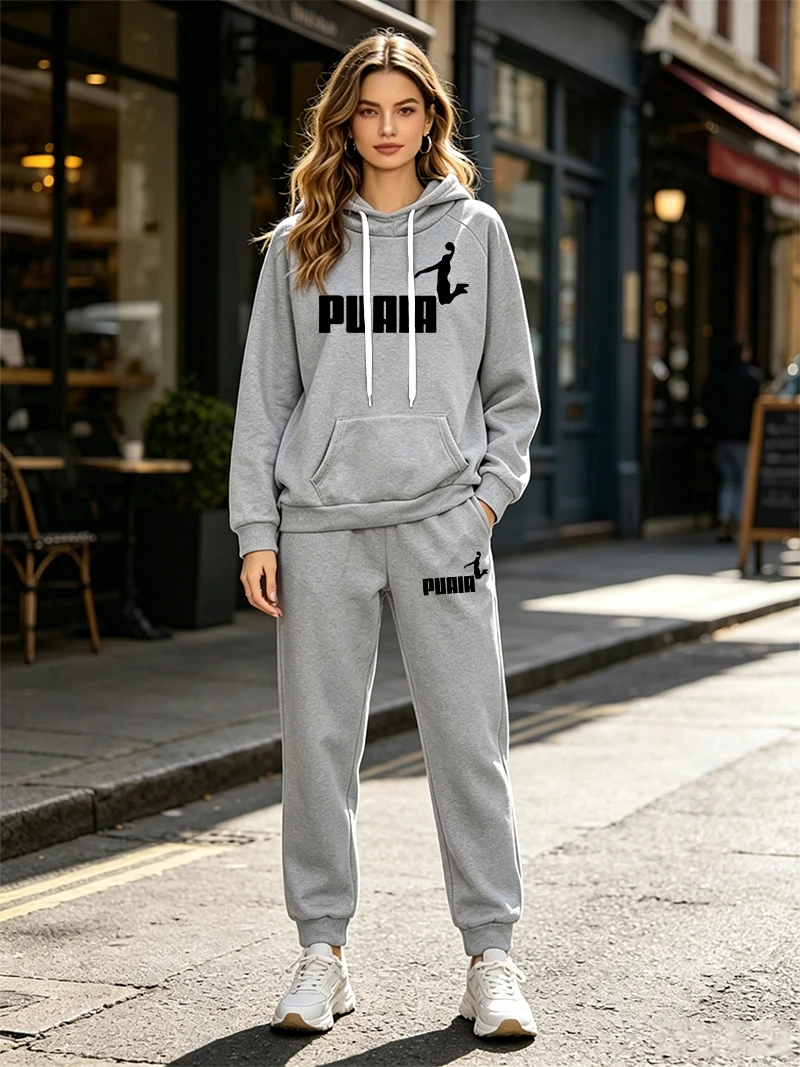 Herbst Winter Damen Trainingsanzug 2-teiliges Set Lässiger Kapuzenpullover Outfits Outdoor Sportbekleidung Warme Streetwear Damenhosen-Anzug – Detail 8