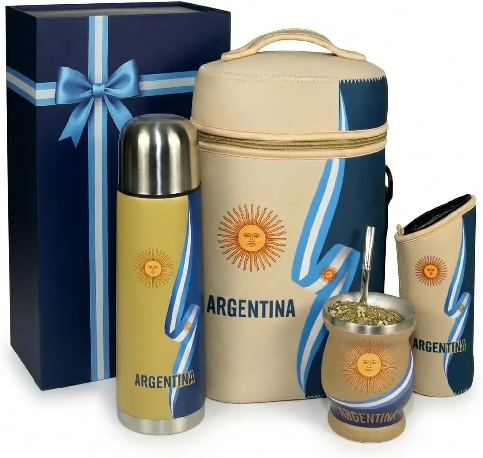 

Argentine Yerba Mate Kit with Insulated Bottle, Gourd, Bombilla & Gift Box - Complete Set