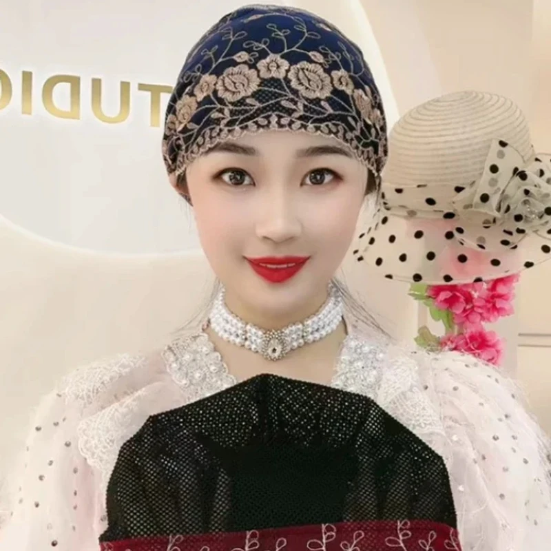 غطاء رأس مرن للعناية بالشعر الرمادي في الهواء الطلق قابل للتنفس ومطرز بالزهور ومضاد للانزلاق لملحقات تصفيف الشعر للنساء #5