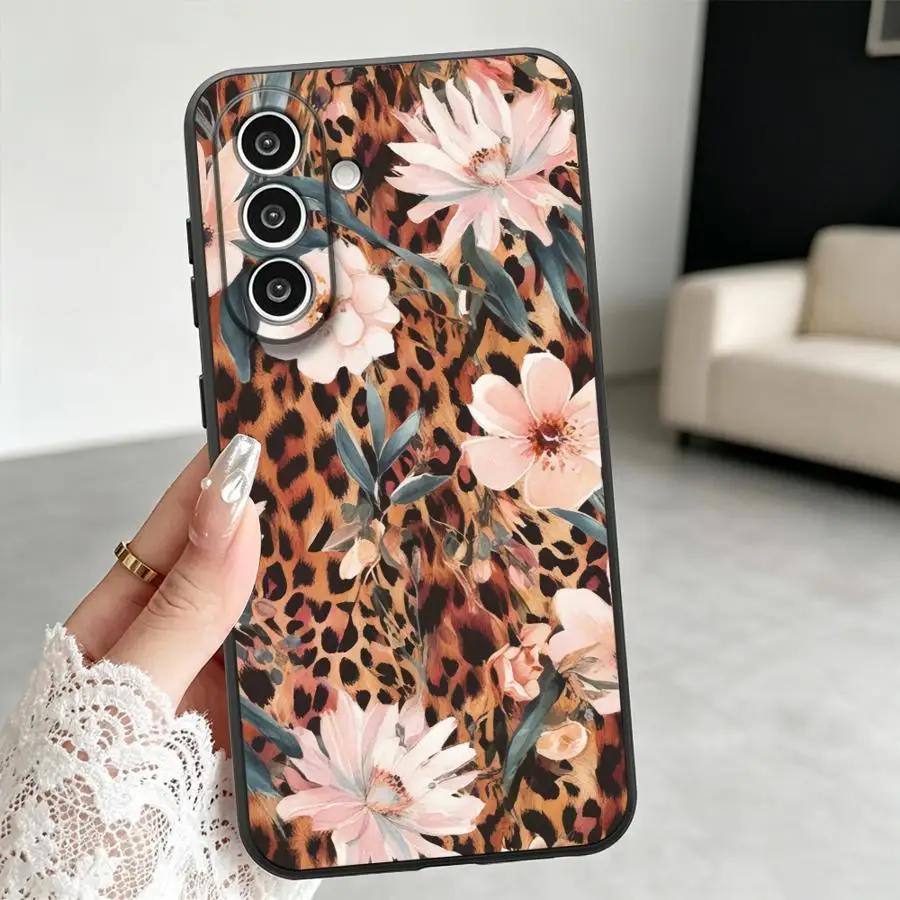 Leopard Pink Flowers Phone Cover Case for Samsung Galaxy A57 A27 A35 A24 A533 A34 A25 A54 A55 A36 A17 A56 A26 A52 A37 A16 A04