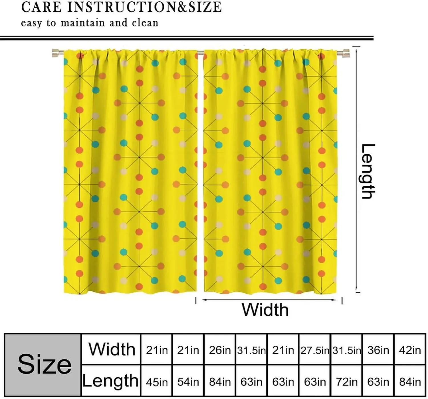 2pcs Yellow Geometric Boho Abstract Curtain Pair Modern Window Drapes Treatment for Living Room Bedroom Decor Style