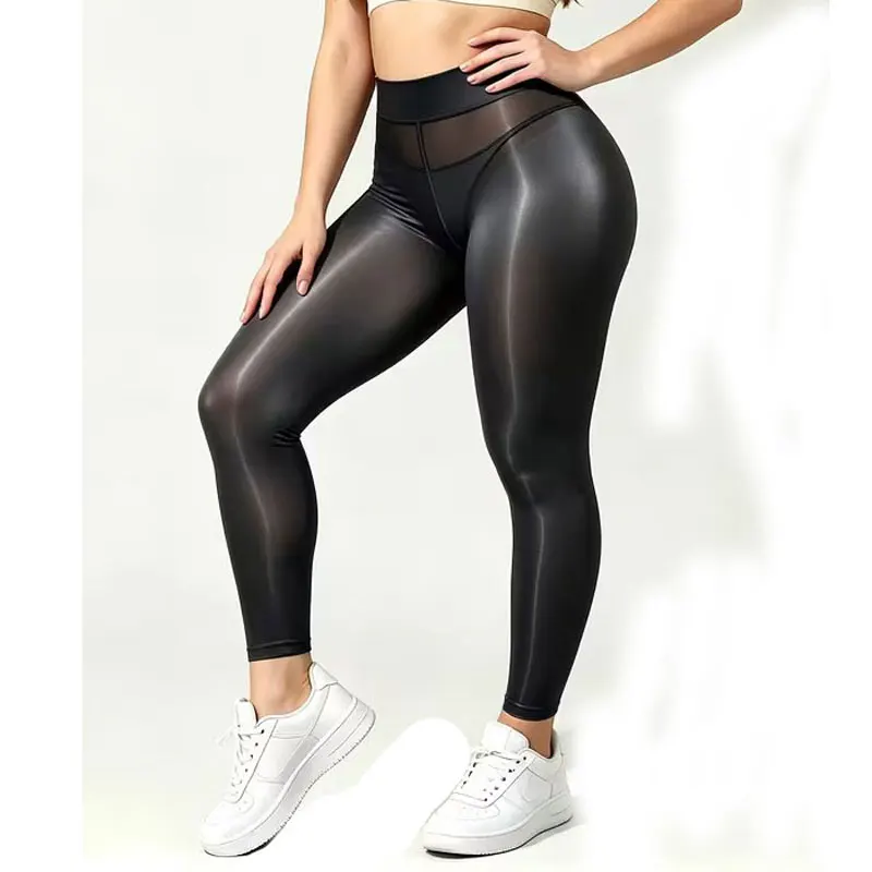 Medium/Plus Size Footless Nine-point Leggings Stretch Pantyhose Women Horse Oil Shiny Ankle Tights Glossy Tight