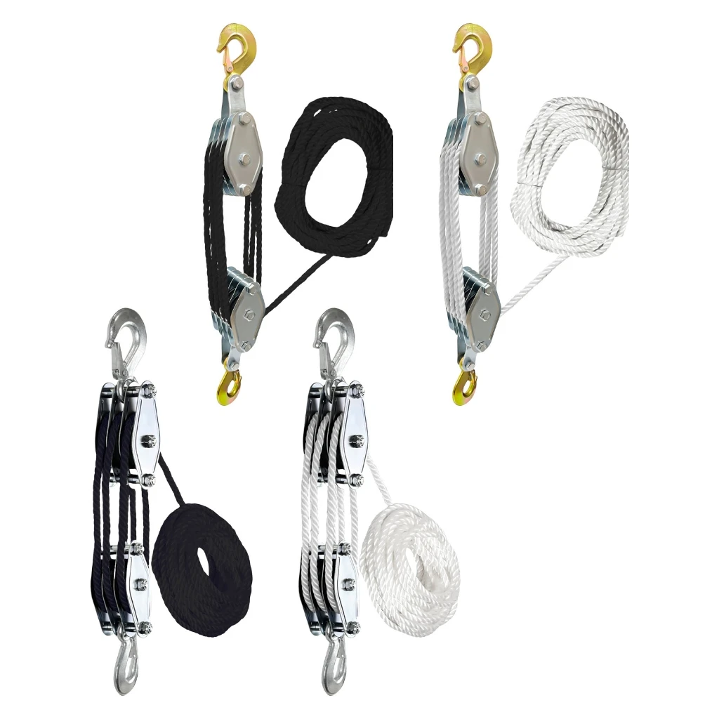 

1pc Professional Pulley Hoist System 3/4 Wheel Mechanism 1100/2200Lbs Rating Abrasion Resistant Rope Heavy Duty Pulley