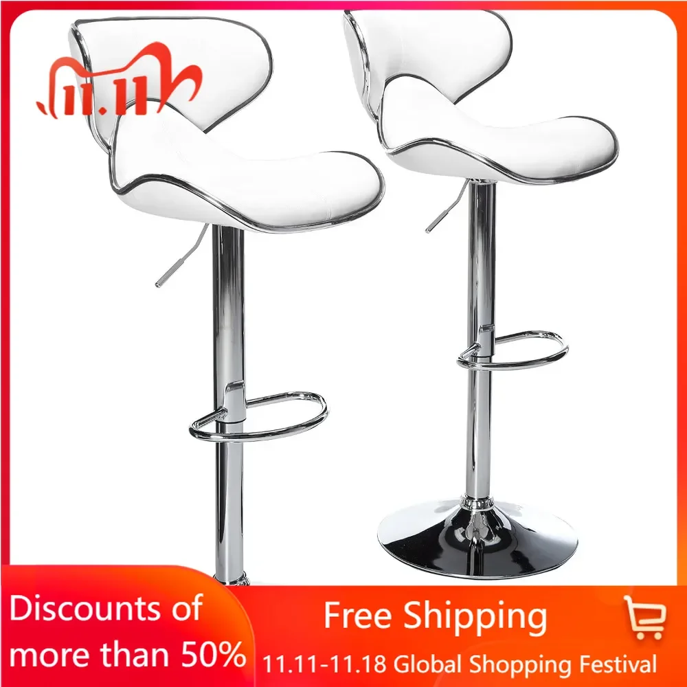 42inch Bar Stools Set of 2, Cushioned Leatherette Upholstery Airlift Adjustable Swivel Barstool with Chrome Base, Bar Stools