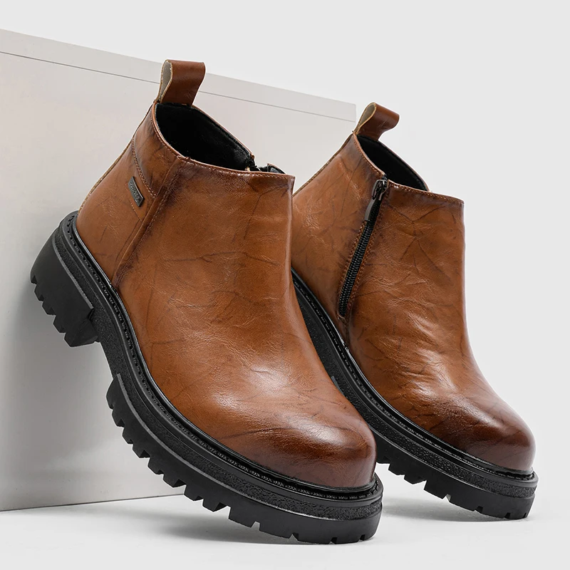 

Новые осенне-зимние ботинки челси на толстой подошве с ретро-застежкой-молнией с приподнятой боковой молнией, модные короткие ботинки высокого качества