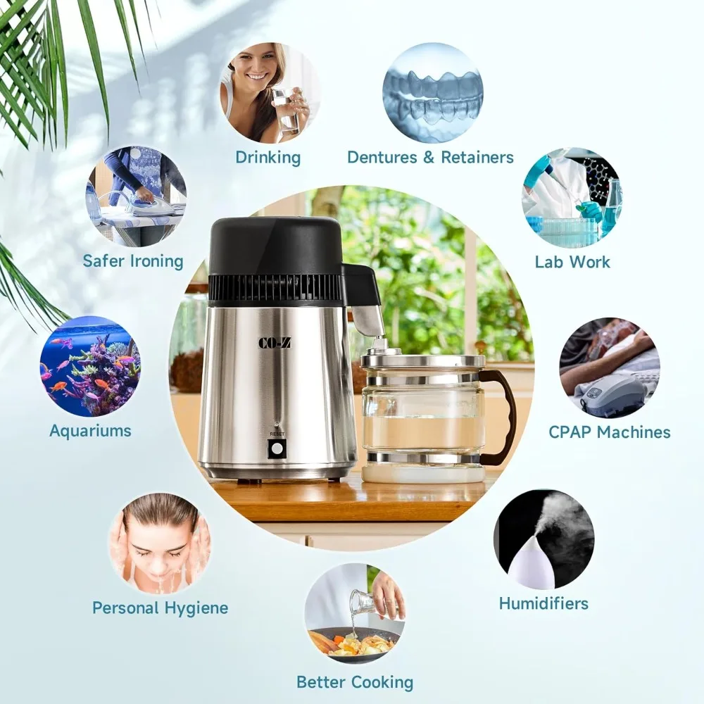 ماكينة تقطير كونترتوب من الفولاذ المقاوم للصدأ المصقول سعة 4 لتر، ماكينة صنع المياه المقطرة المنزلية مع وعاء زجاجي، منقي - الأفضل #6