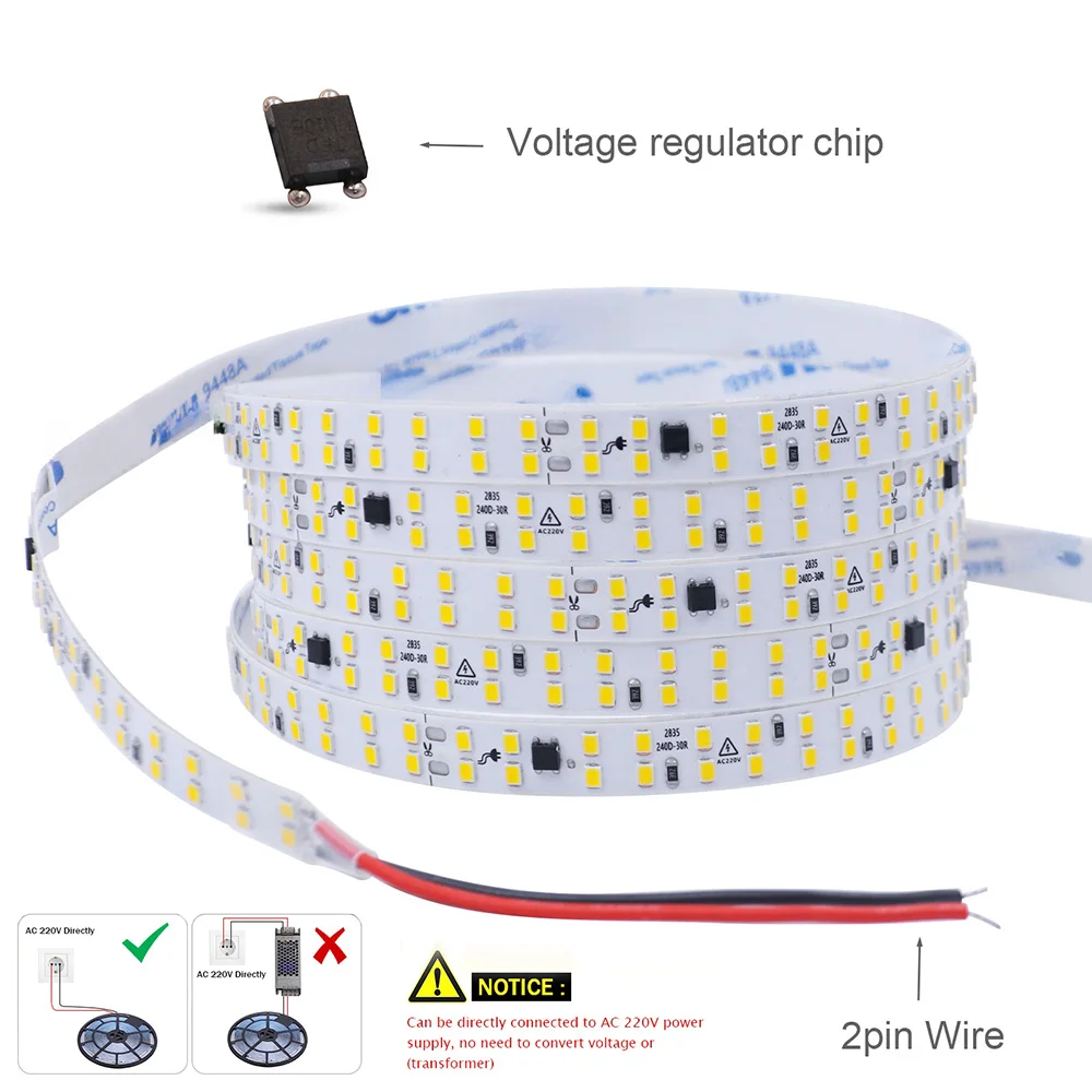 Fita LED Flexível, Fita Adesiva, Iluminação Doméstica, 9 Cores, AC 220V, 230V, IP55, 2835, 120, 240, 5m, 10m, 20m, 50m