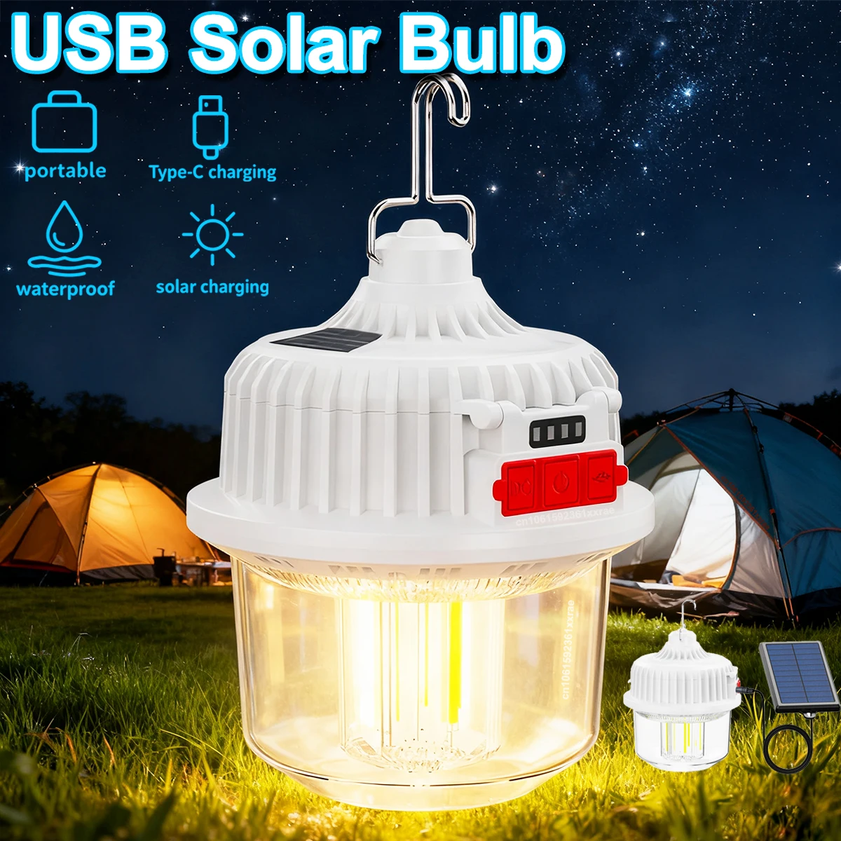 الطاقة الشمسية LED التخييم ضوء 2400mAh نوع C لمبة قابلة للشحن مقاوم للماء خيمة معلقة فانوس المحمولة الدافئة + الأبيض مصباح العمل في حالات الطوارئ