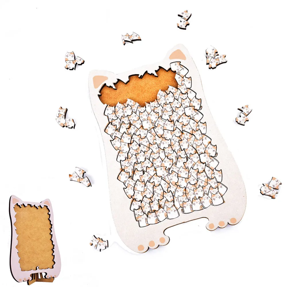 Creative Wooden Irregular Cat Puzzle High-Difficulty Brain Teaser & Desk Decor Educational Toy for Puzzle Enthusiasts UG416