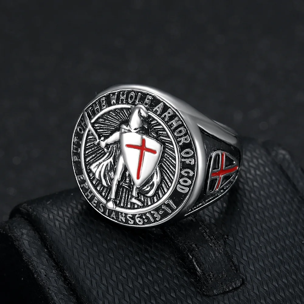 Besiko 2025 New Punk Rock Rings Retro Knight Templar Shield Cross Titanium Steel Ring Niche Personality Wear Hand Jewelry