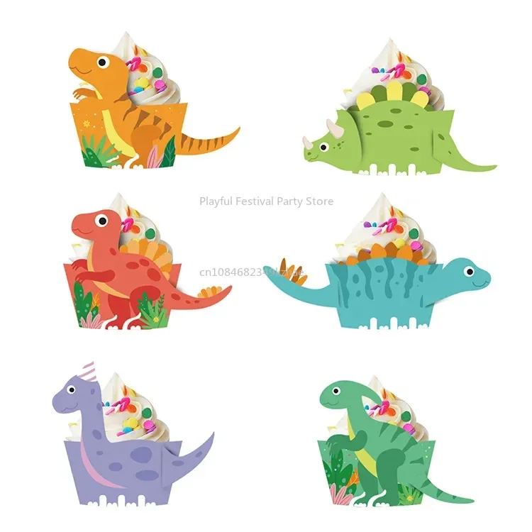 Dinosaur Theme Cake Toppers Dino Party Cupcake Wrappers Happy Birthday Party Decorations Kids Favors Cake Flag Baby Shower