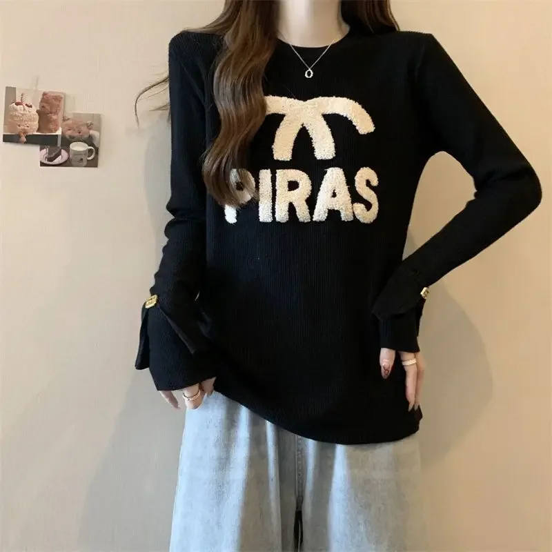 

Женский свободный топ с длинными рукавами и вышивкой, утягивающий теплый осенне-зимний новый стиль, женская полосатая рубашка больших размеров