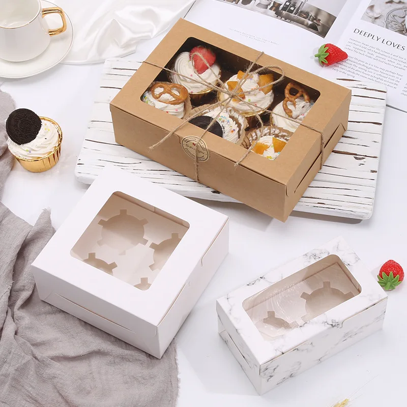 10/20Pcs Kraft Paper Cupcake Packing Box with Window Cardboard Cake Muffin Cookies Candy Box Wedding Party Birthday Favors