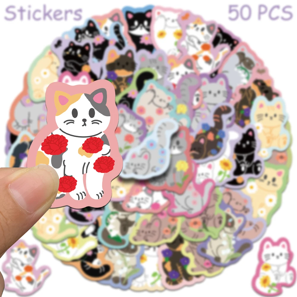 50pcs การ์ตูนแมวน่ารักสติ๊กเกอร์สําหรับแล็ปท็อปสมุดภาพกระเป๋าเดินทางกีตาร์หมวกกันน็อก DIY Graffiti ความงามสติกเกอร์ของขวัญสร้างสรรค์