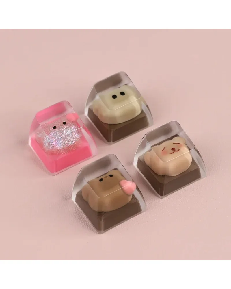 Translucent Bear Resin Epoxy Keycap Personalized Cross Axis Mechanical Keyboard Single Height