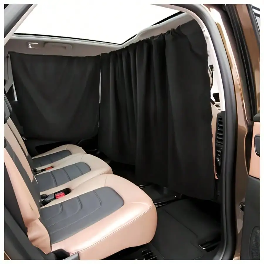 4PC Car Privacy Curtains - 95% Blackout Sunshades W/Adjustable Divider For SUV/Sedan - Privacy Shades For Travel, Camping