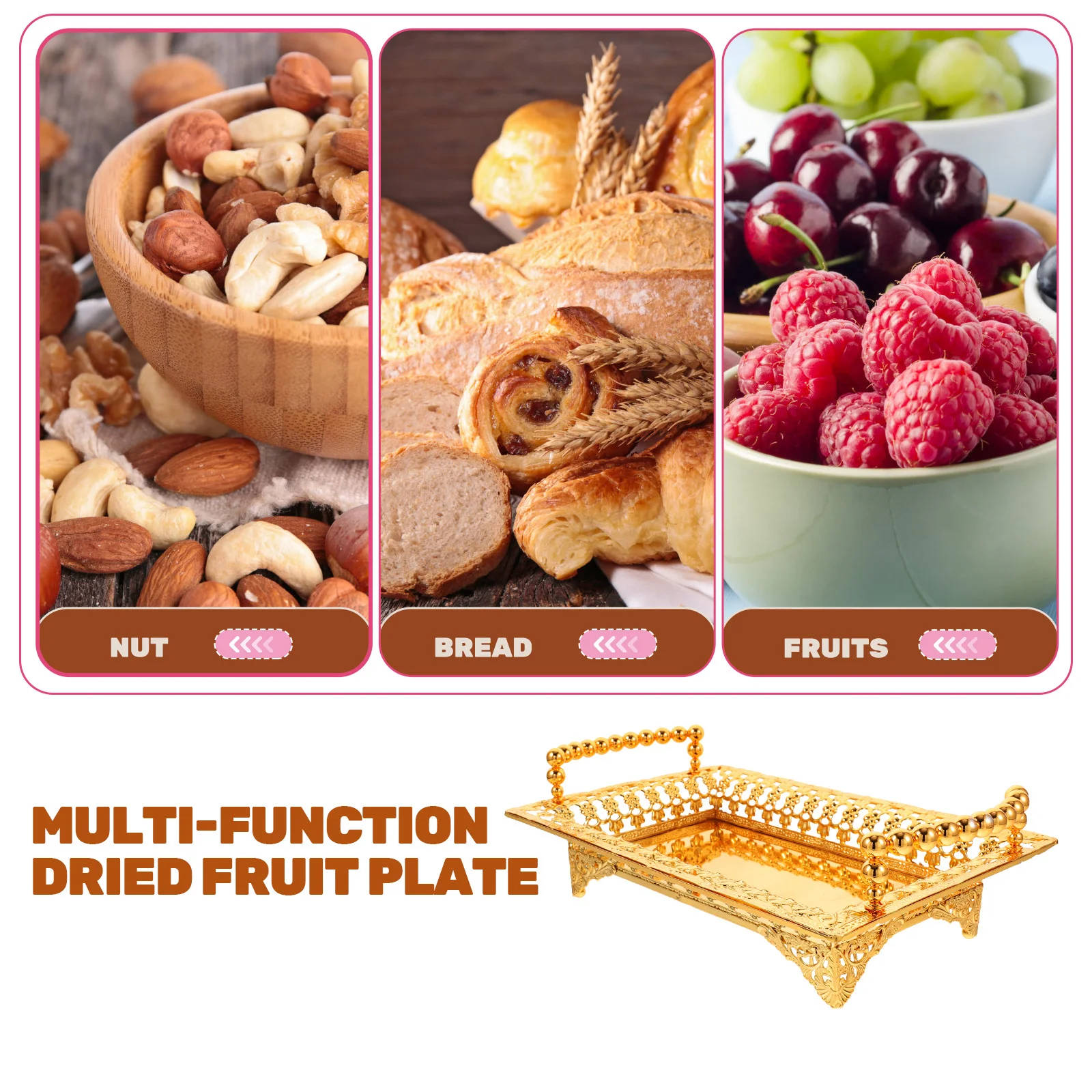 

Stylish Iron Fruit Plate Easy Clean Compact Size Multi-Function Party Appetizer Tray Storage Dish Fruits Serving Tray