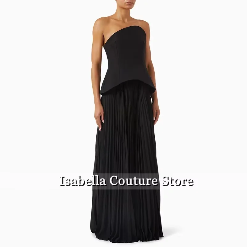 

Elegant Prom Dresses Asymmetrical Neck Pleated Strapless 2 Pieces Evening Gowns Long Sleeveless Women's Wedding Guest Dresses