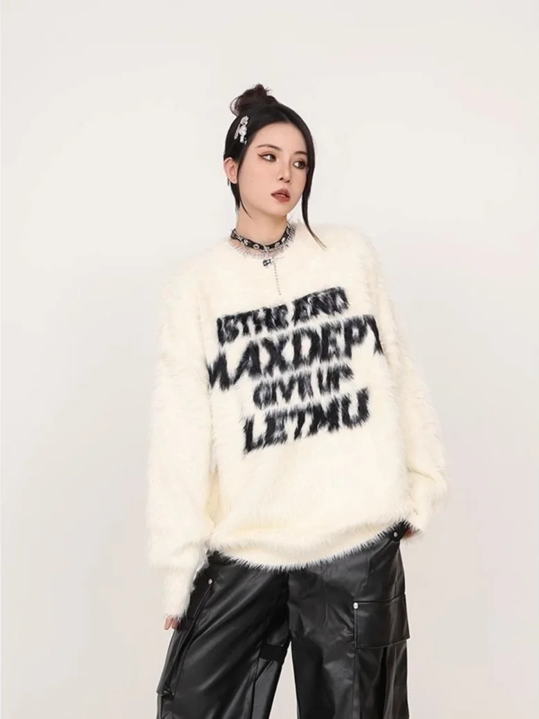 

Свитер с вышивкой в американском стиле ретро High Street, свободный ленивый универсальный вязаный свитер, весна-осень Sle