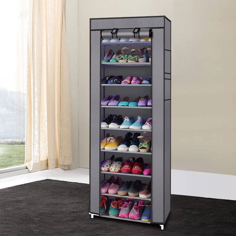 

Fashionable Room-saving 9 Lattices Non-woven Fabric Shoe Rack Gray Living Room Furniture