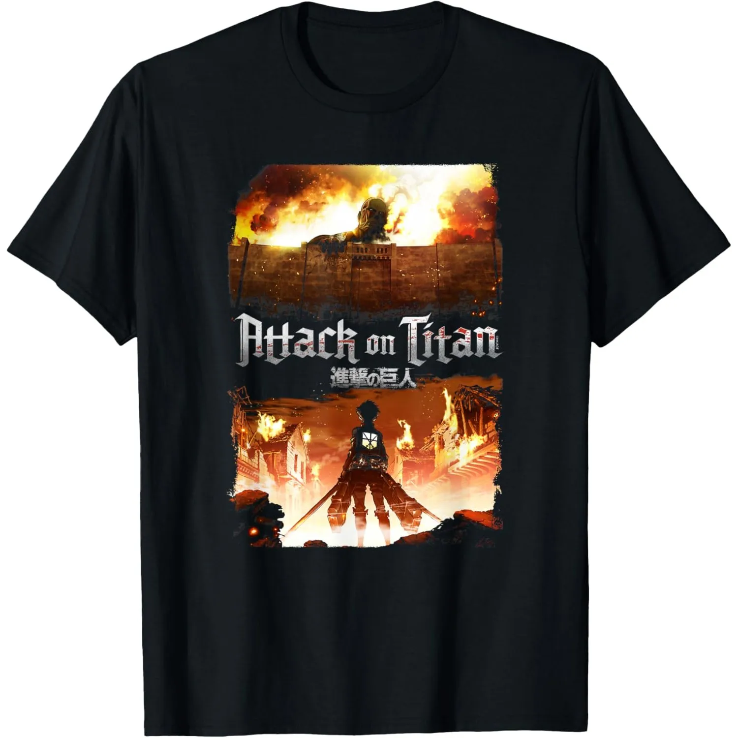 Attack on Titan Key Art Flaming Scene Anime T-Shirt for Men