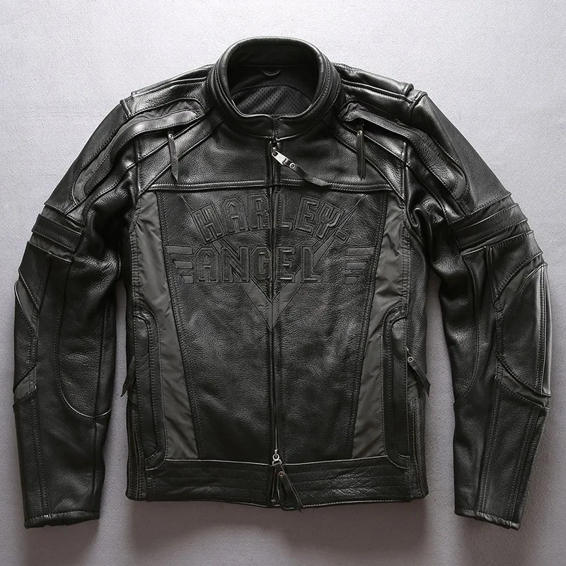 

Men's direct sales of yellow cowhide leather with a stand-up collar in lettered style