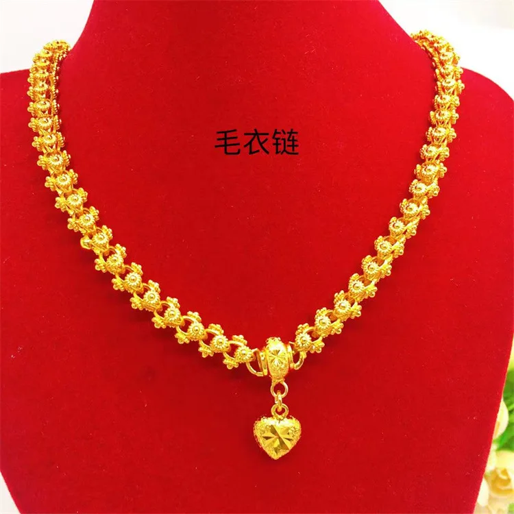 

7MM Heart Bead Gold Necklace! 24K Gold AU999 Women's Style, Bead Chain Shimmer Eye-Catching, Sweet High-End Unique