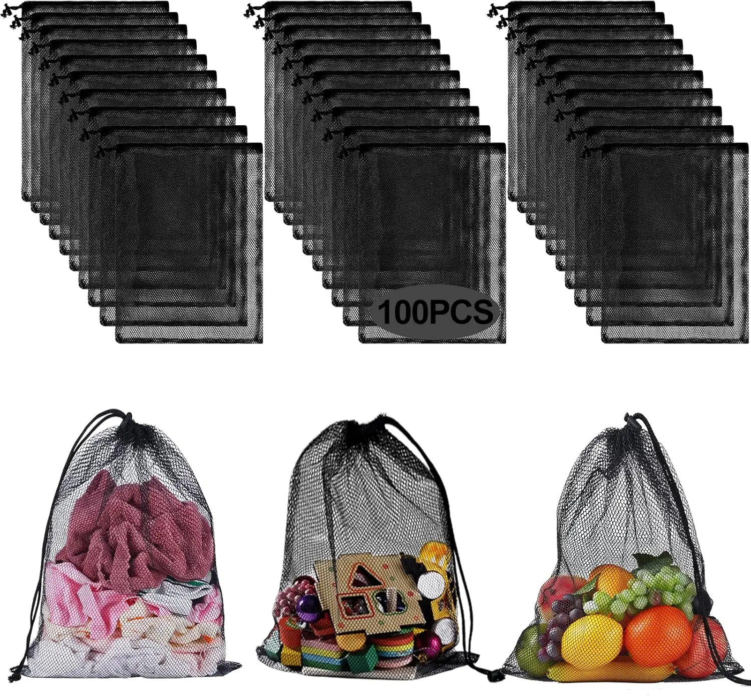 

13x15.5 Inch Mesh Laundry Drawstring Bag, 100 Pcs Nylon Gym Bag with Cord Lock Closure