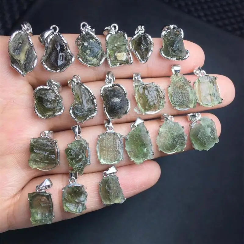 S925 Natural Freeform Czech Meteorite Pendant Healing Gemstone Reiki Fashion Jewelry Accessories Gift 1PCS