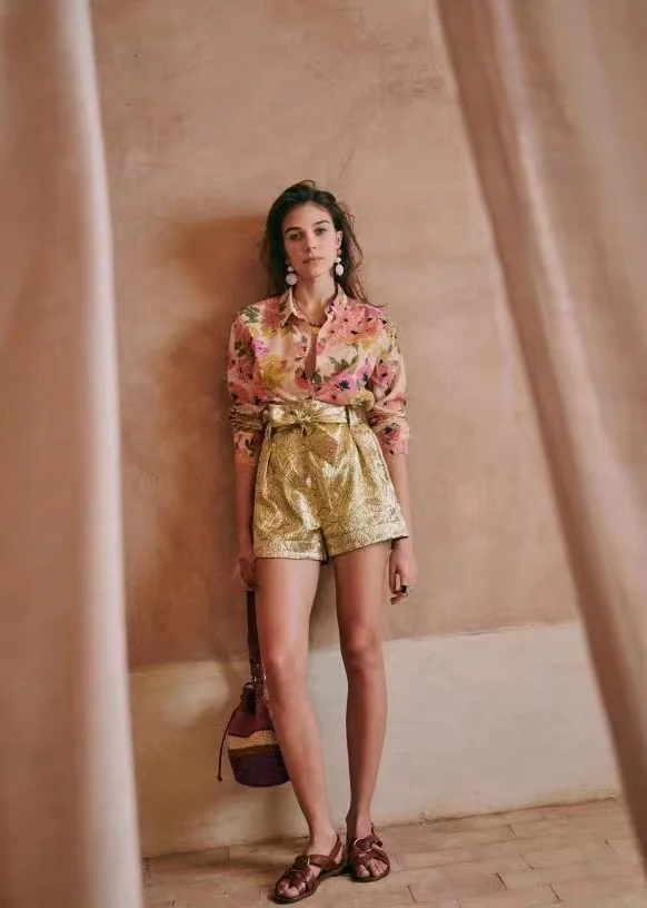 

Tie Dye Long Sleeve Women's Shirt Vintage Hong Kong Style Design Unique Spring Autumn Outerwear Versatile Floral Print Top