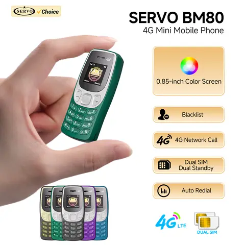 SERVO BM80 LTE โทรศัพท์มือถือขนาดเล็กพิเศษเครือข่าย 4G บันทึกการโทรอัตโนมัติ Speed Dial Blacklist Dual SIM สแตนด์บาย Mini คุณลักษณะโทรศัพท์มือถือ