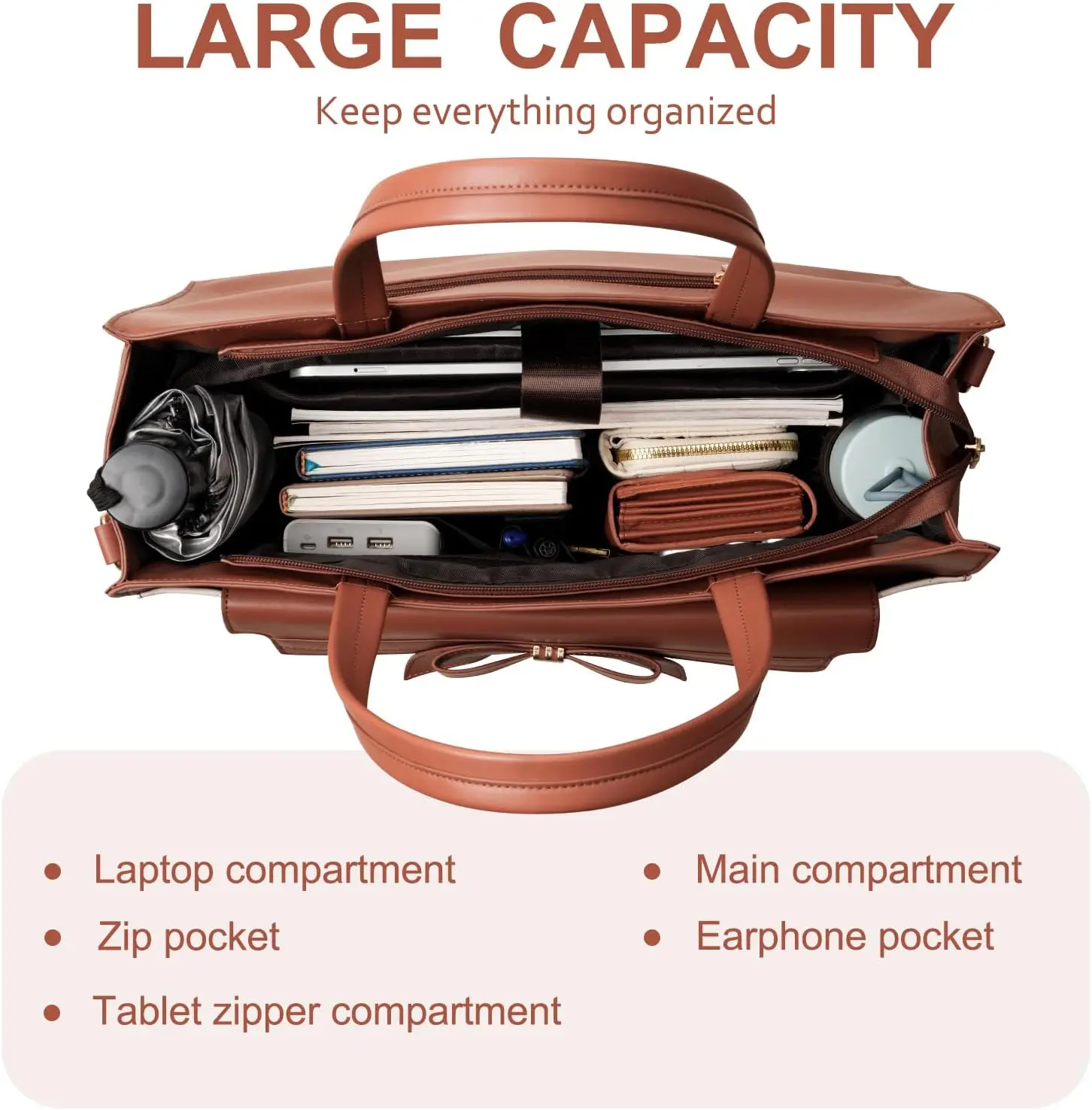 Laptop Tote Bag for Women 15.6 Inch PU Leather Computer Bag Waterproof Office Business Handbag Shoulder Bag with Clutch Purse