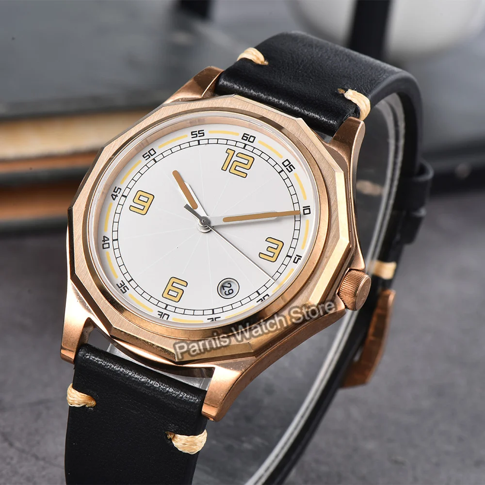 Caja de reloj de Material bronce de 41mm, cristal de zafiro, resistencia al agua 5ATM, reloj mecánico de movimiento automático japonés Miyota8215