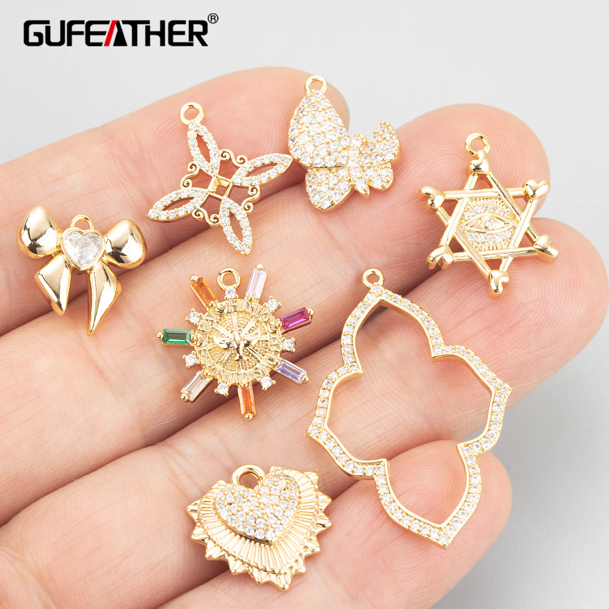 

GUFEATHER, 4 шт./лот, MG56, ювелирные аксессуары, 18-каратное золото с родиевым покрытием, медь, без никеля, циркон, подвески, подвески «сделай сам», изготовление ювелирных изделий